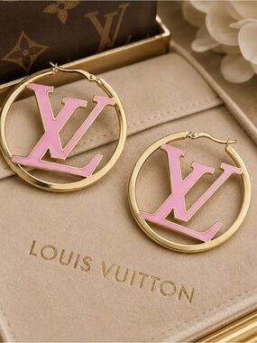 Pink & Gold LV Hoop Earrings